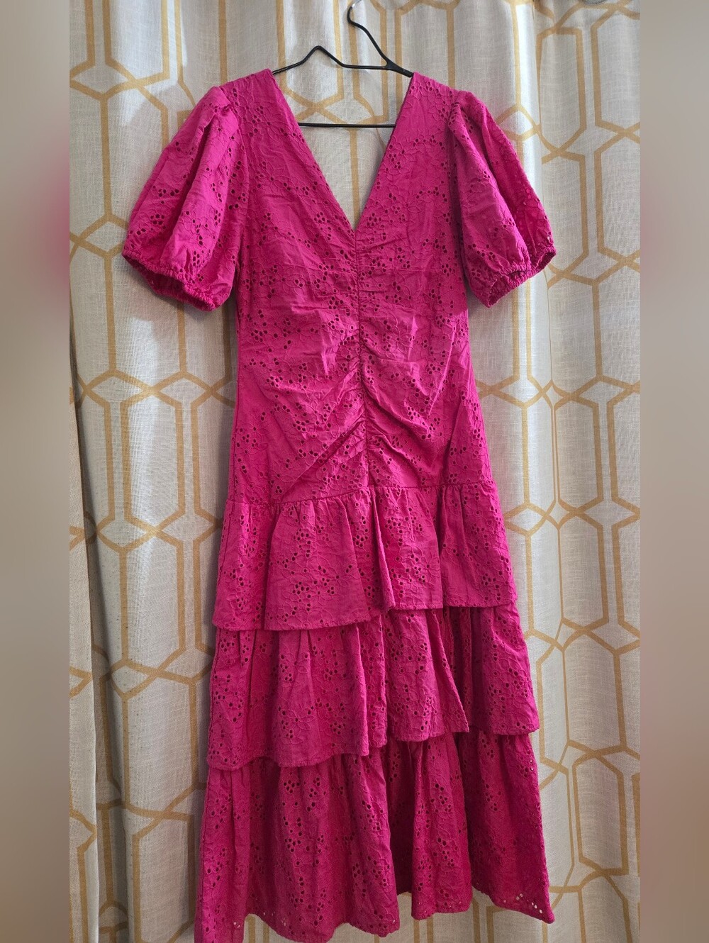 Kensie Hot Pink Women's Emboridered Layered Puff-Sleeve - Picture 7 of 7
